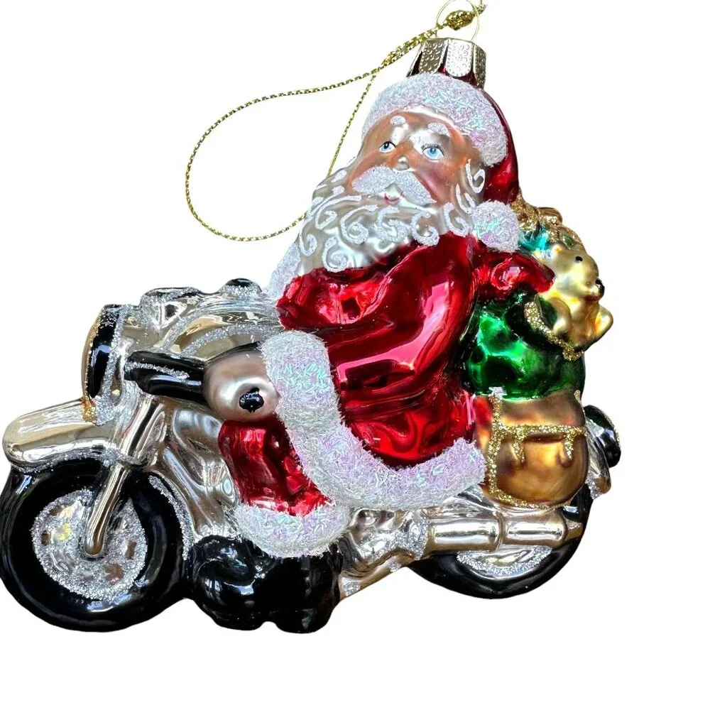 Santa Claus Motorcycle Christmas Ornament New Sleigh Toys North Pole Bike READ